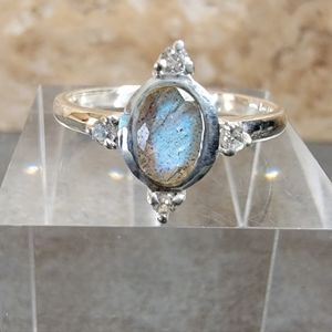 Labradorite Stone Sterling Silver 925 Dainty Ring 9 Gemstone Crystal Stone Boho